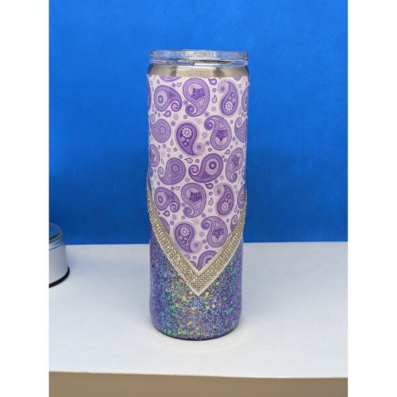 Handmade Other - Purple Paisley Resin Coated Tumbler - 20oz Skinny Straight